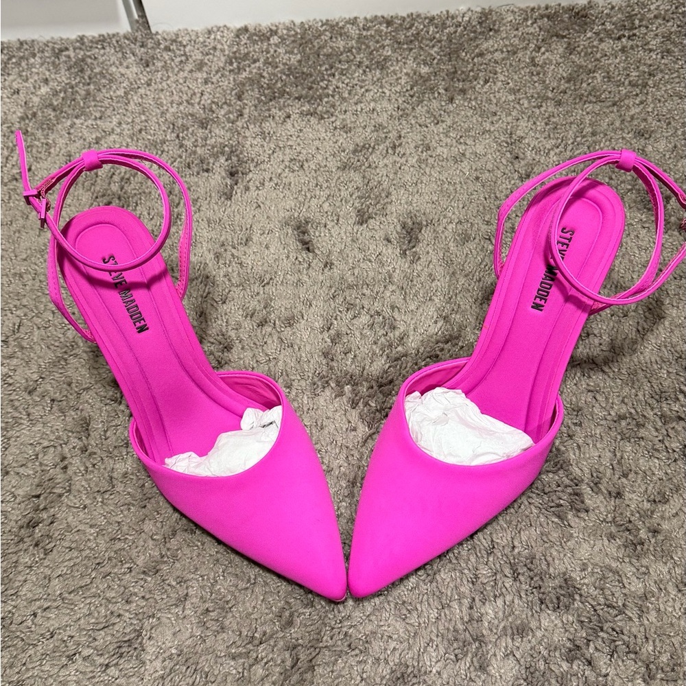 Steve Madden Hot Pink Pointed-Toe Ankle Strap Heels - Picture 2 of 4